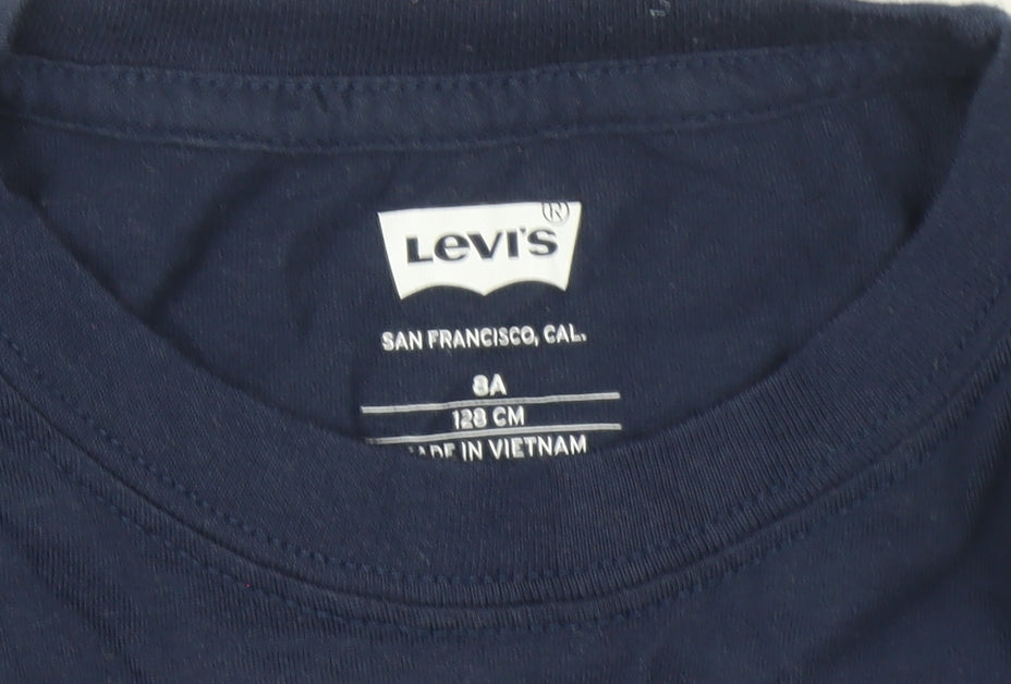 Levi's Boys Blue Long Sleeve Logo T-Shirt 8 Years Cotton Crew Neck