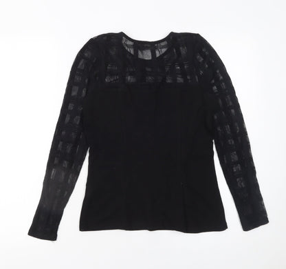 River Island Womens Black Long Sleeve Mesh Panel Blouse Size 10