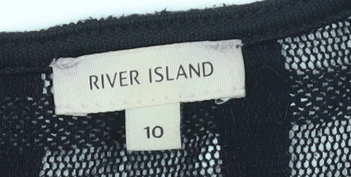 River Island Womens Black Long Sleeve Mesh Panel Blouse Size 10