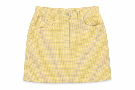 Sisley Women Yellow Check Wool Knee Length Pencil Skirt Size 14