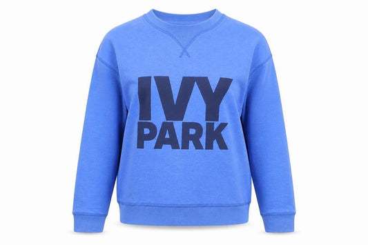 Front view of Ivy Park Women's Blue Cotton Blend Pullover Sweatshirt, size S