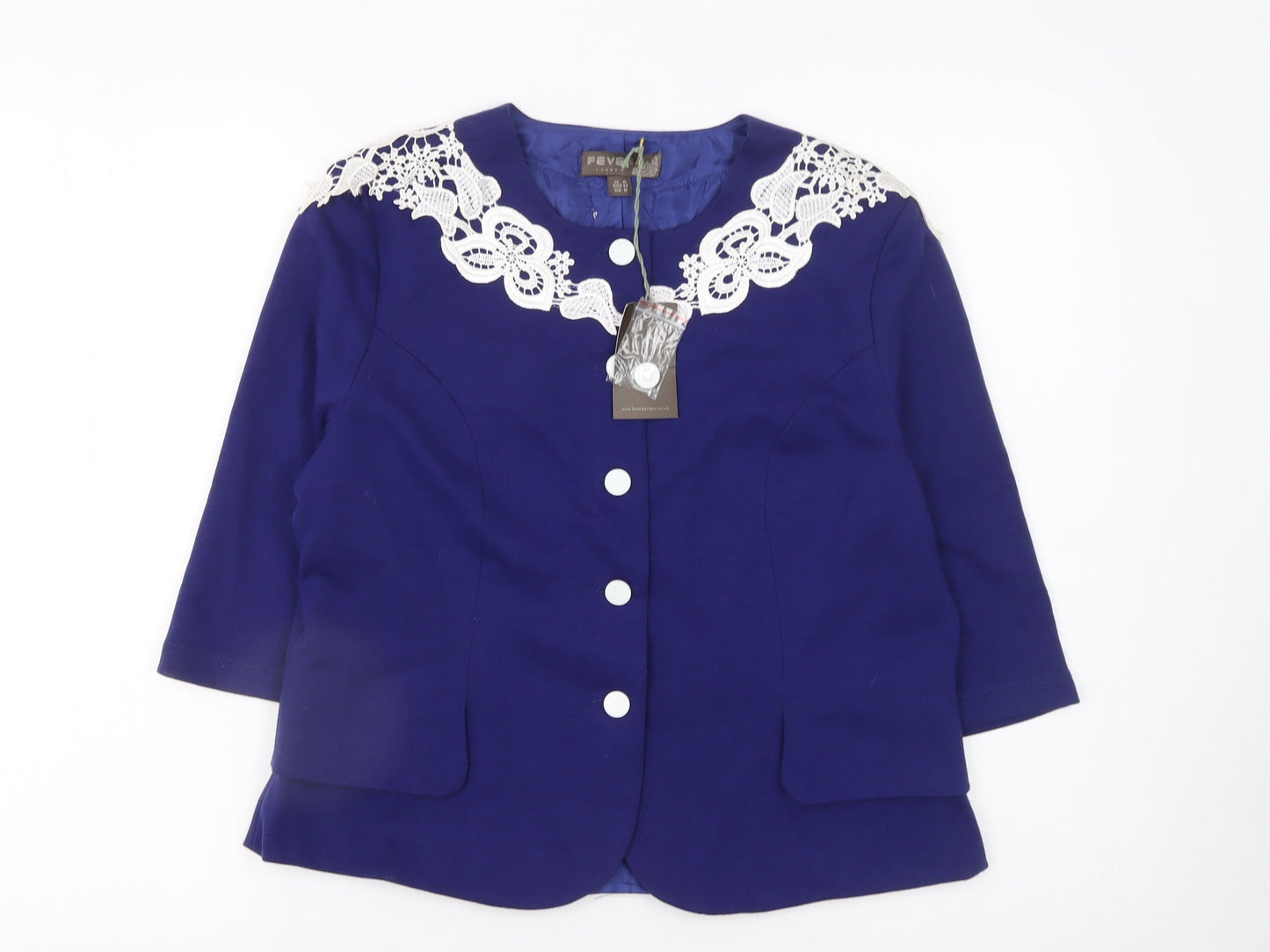 Fever London Women's Blue Lace Trim Blazer Jacket UK 16