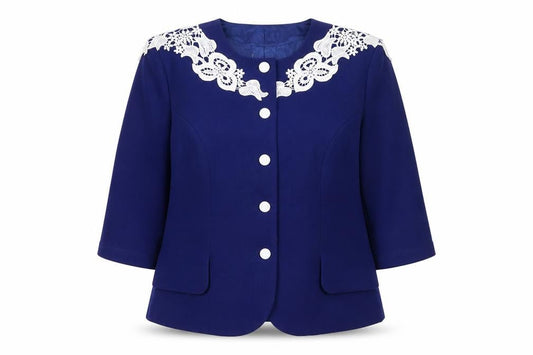 Fever London Women's Blue Lace Trim Blazer Jacket UK 16