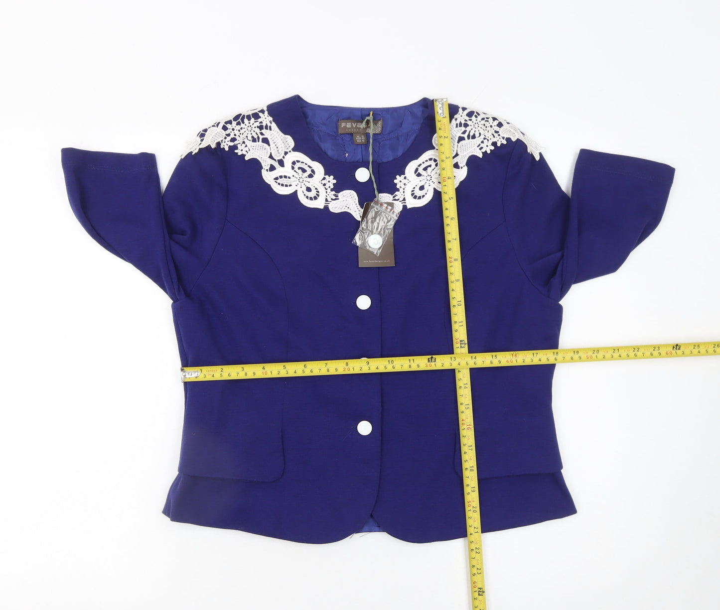 Fever London Women's Blue Lace Trim Blazer Jacket UK 16