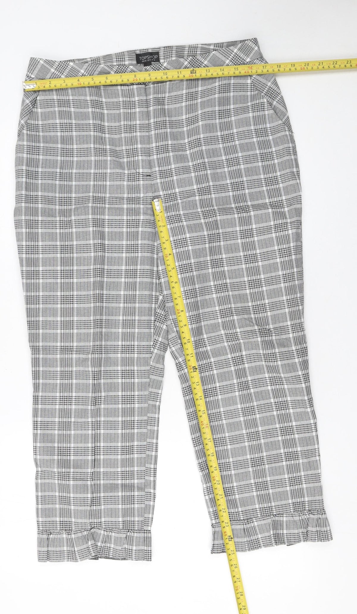 Topshop Women’s Grey Check Cropped Trousers Size 14