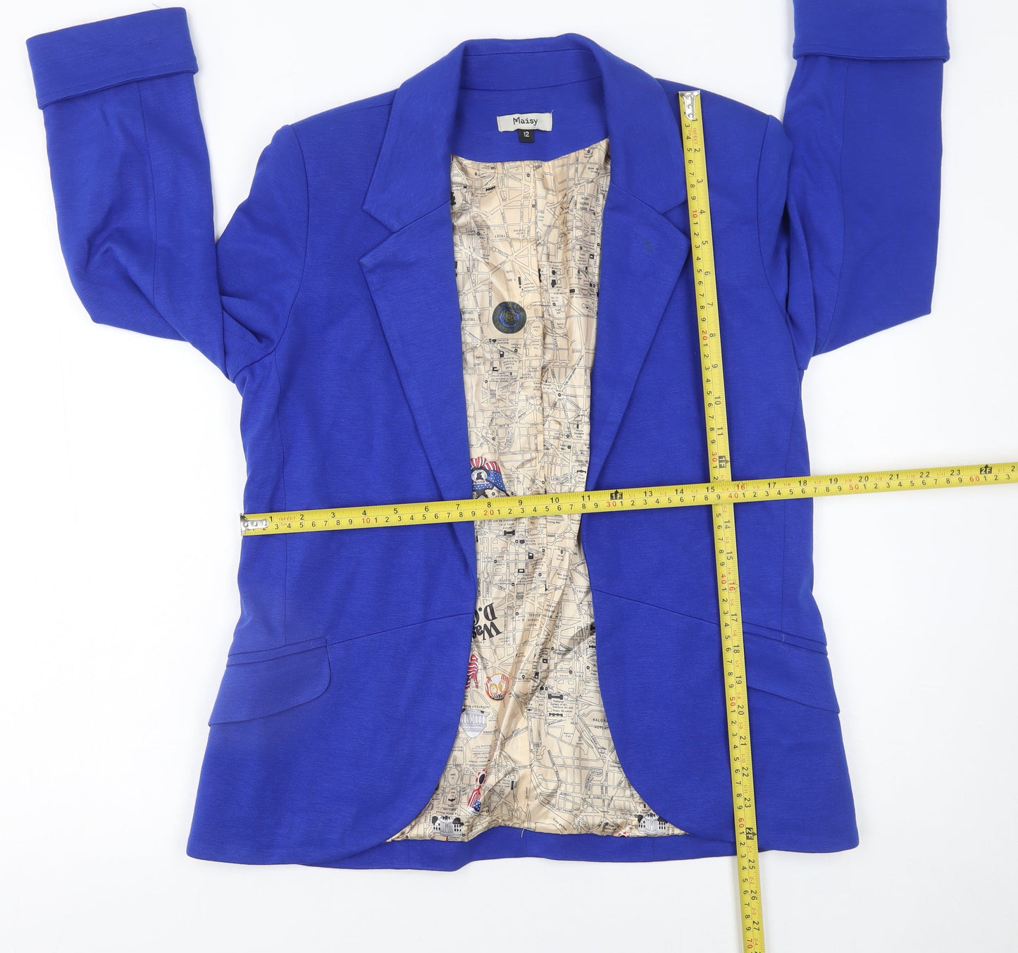 Maisy Womens Blue Single-Breasted Blazer Size 12 Viscose Blend