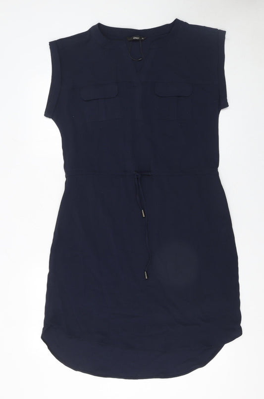 ONLY Women’s Blue Sleeveless Shirt Dress Size 10 Drawstring Waist