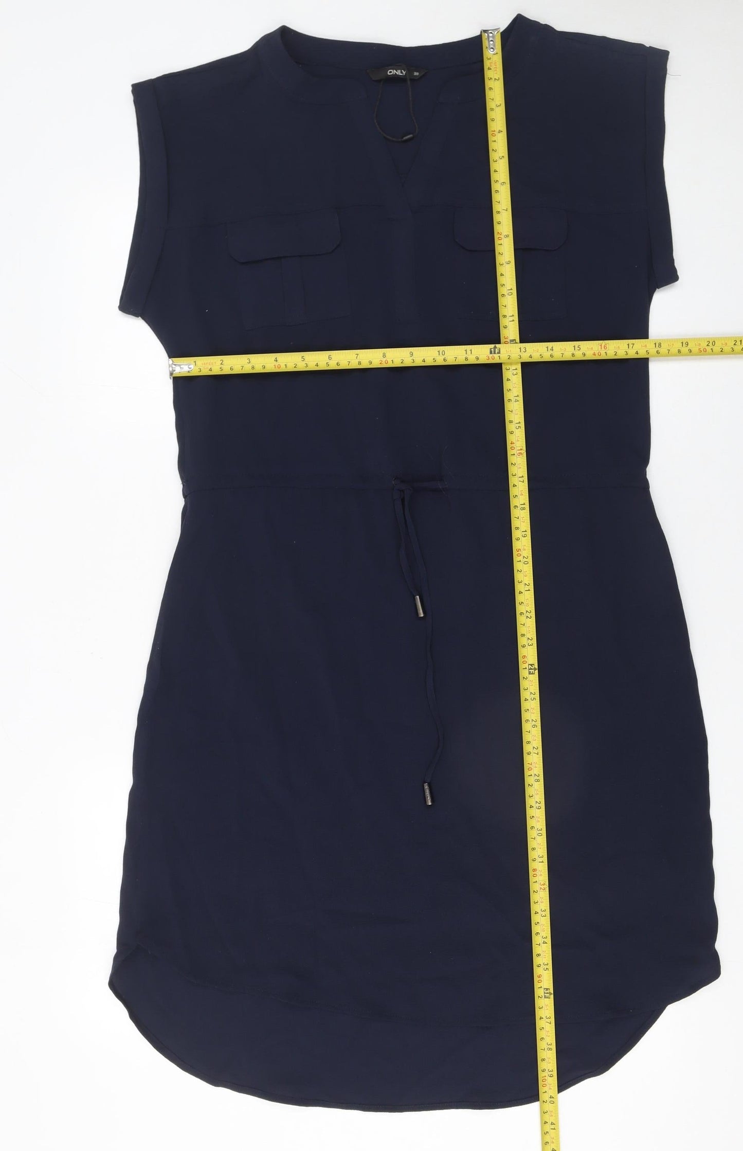 ONLY Women’s Blue Sleeveless Shirt Dress Size 10 Drawstring Waist