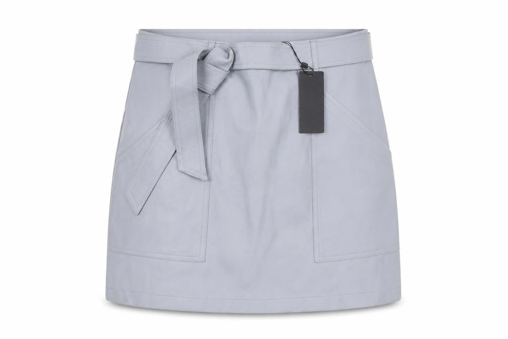 Vero Moda Women’s Grey Faux Leather Mini Skirt L Belted Pockets