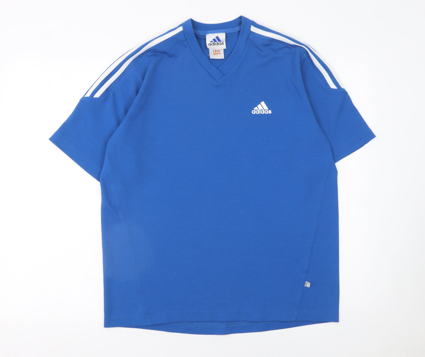 Adidas Men's Blue V-Neck Sports T-Shirt Size M Short Sleeve