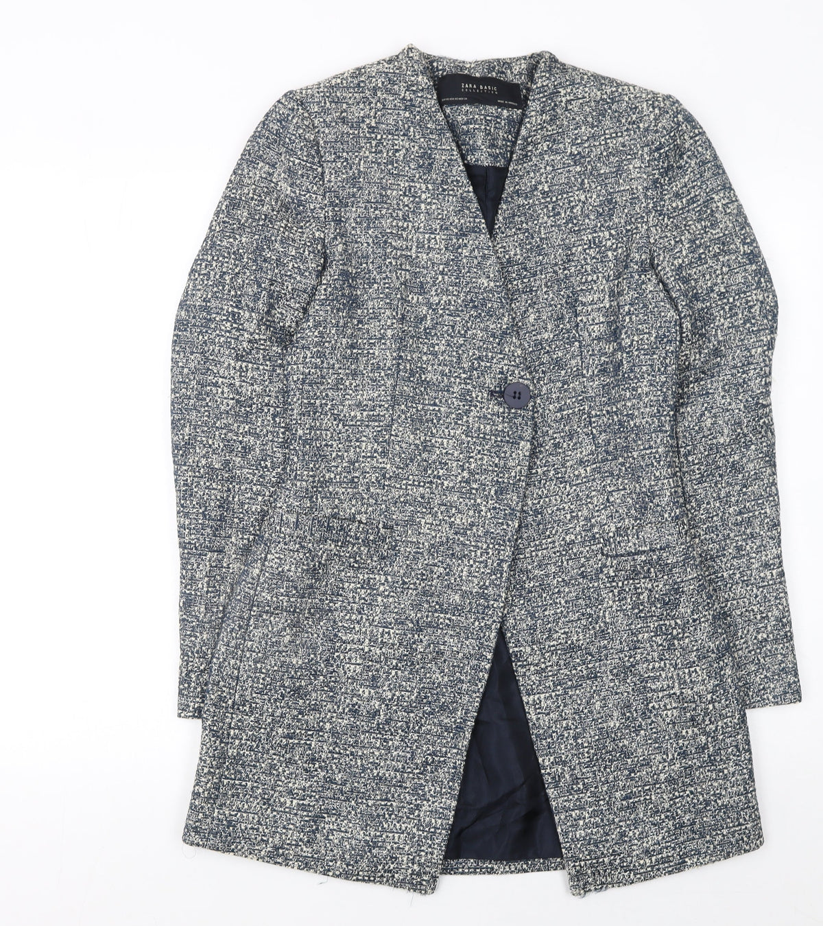 Zara Basic Women Grey Tweed Mid-Length One Button Blazer XS