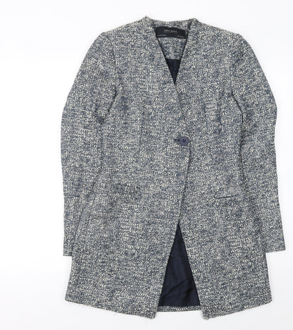 Zara Basic Women Grey Tweed Mid-Length One Button Blazer XS