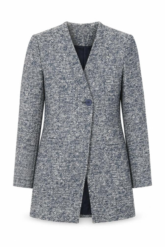 Zara Basic Women Grey Tweed Mid-Length One Button Blazer XS