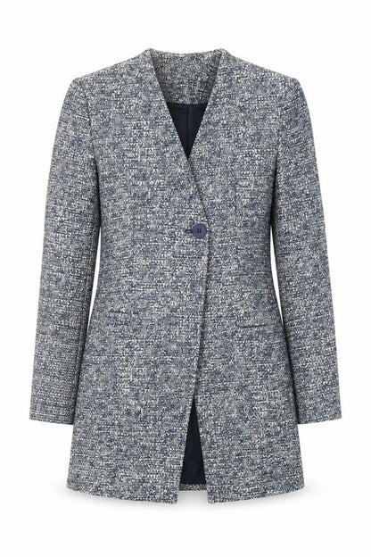 Zara Basic Women Grey Tweed Mid-Length One Button Blazer XS