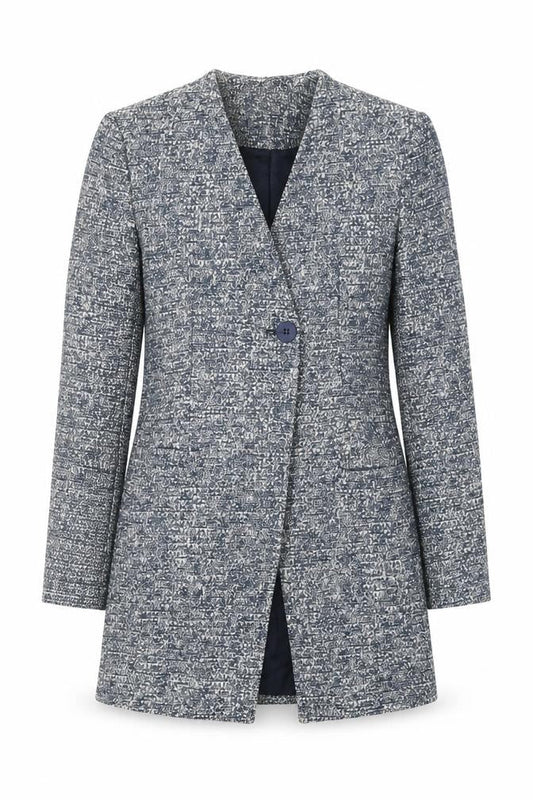 Zara Basic Women Grey Tweed Mid-Length One Button Blazer XS