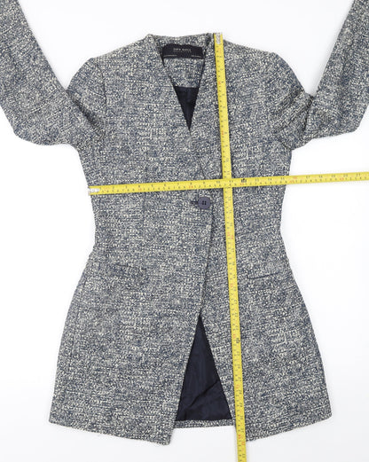 Zara Basic Women Grey Tweed Mid-Length One Button Blazer XS
