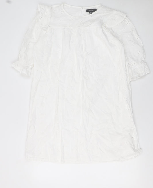 Primark Women White Cotton Eyelet Shift Dress Size 12