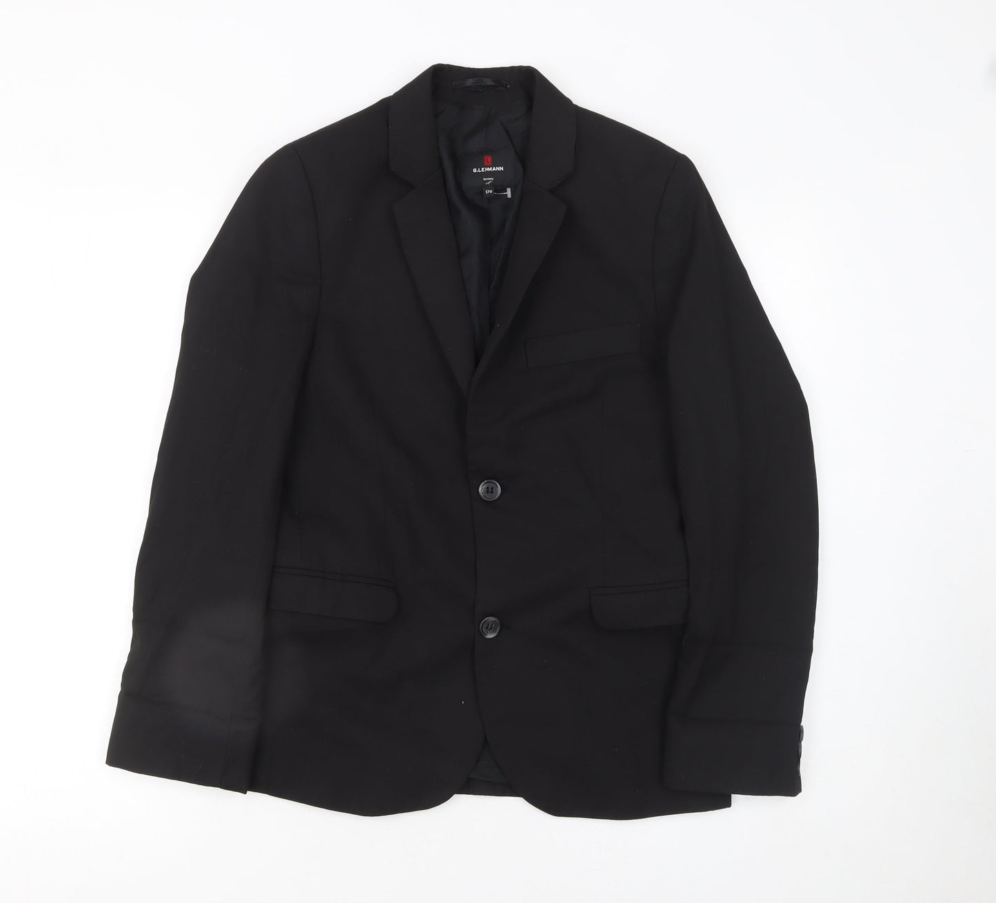 G.LEHMANN Boys Black Regular Fit Two-Button Blazer Jacket 170 Formal