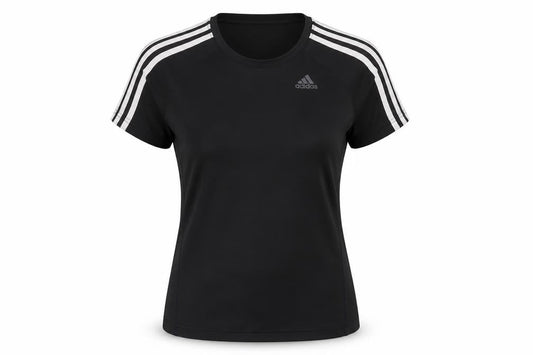 Front view of Adidas women’s black climalite athletic short sleeve t-shirt, size S
