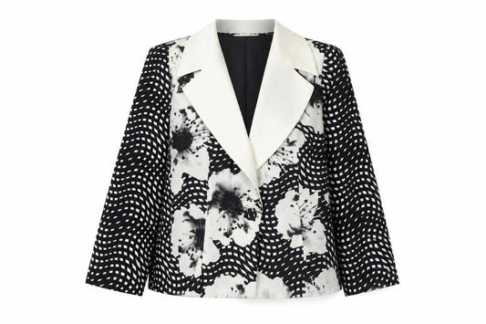 Maria Coca Women's Black Floral Silk Blazer Size 16 Elegant Formal Jacket
