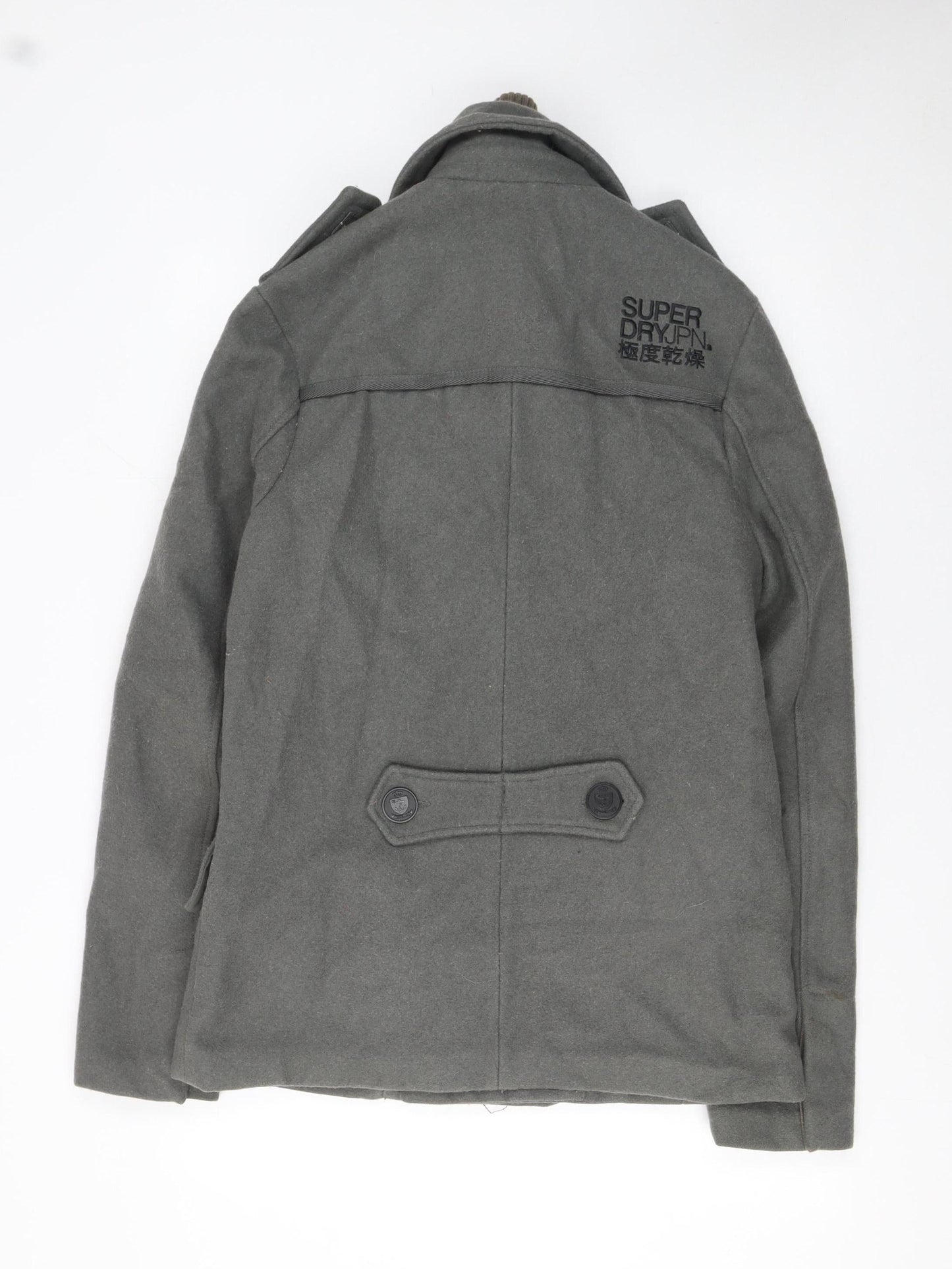 Superdry Men's Grey Wool Pea Coat Medium Military Style Jacket