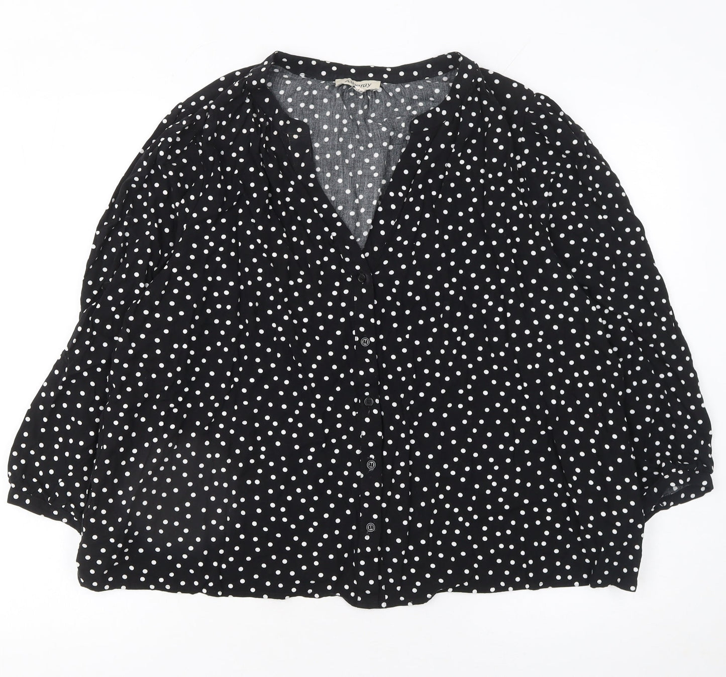 Albaray Womens Black Polka Dot 3/4 Sleeve V-Neck Blouse Size 18