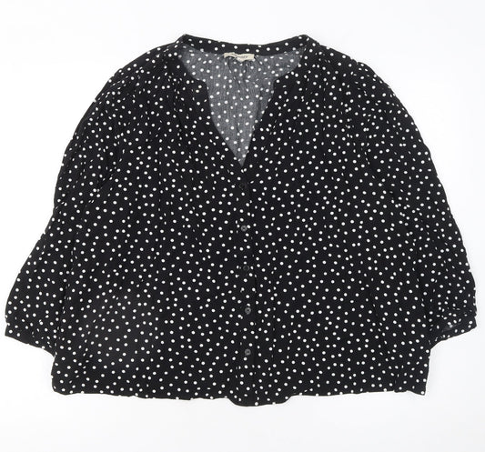 Albaray Womens Black Polka Dot 3/4 Sleeve V-Neck Blouse Size 18