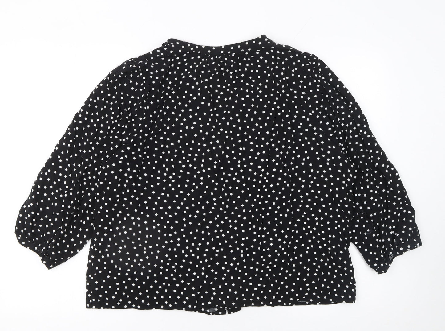 Albaray Womens Black Polka Dot 3/4 Sleeve V-Neck Blouse Size 18