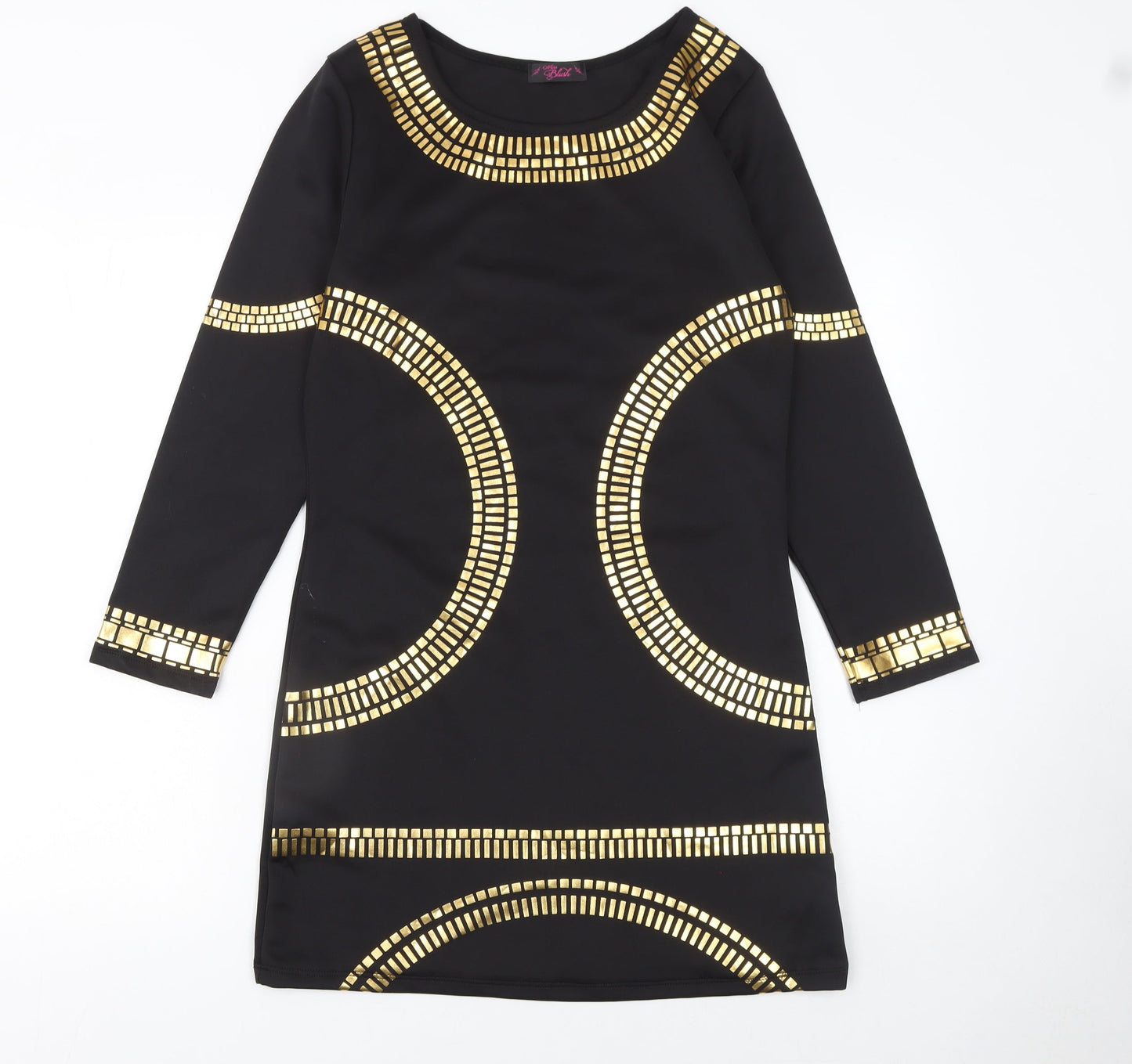 Miss Blush Women’s Black Gold Bodycon Dress Size 14 Long Sleeve Party