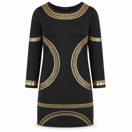 Miss Blush Women’s Black Gold Bodycon Dress Size 14 Long Sleeve Party