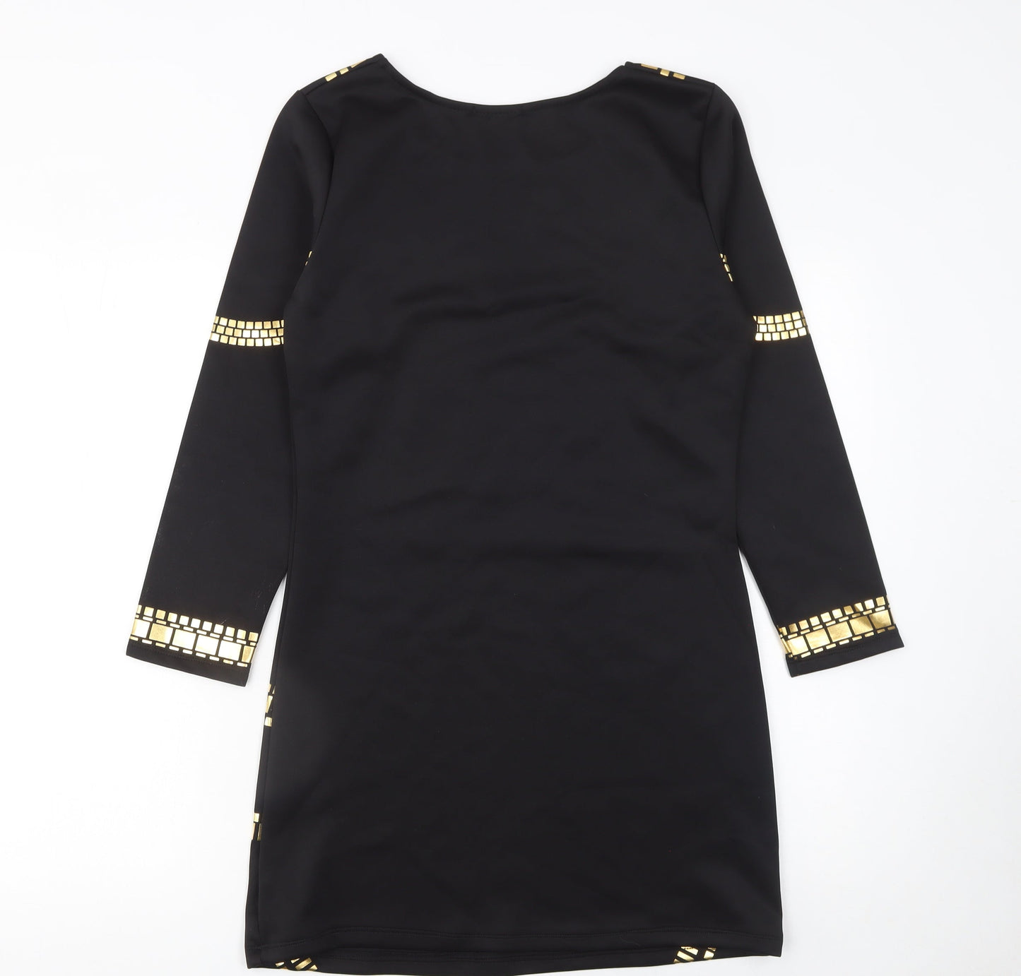 Miss Blush Women’s Black Gold Bodycon Dress Size 14 Long Sleeve Party