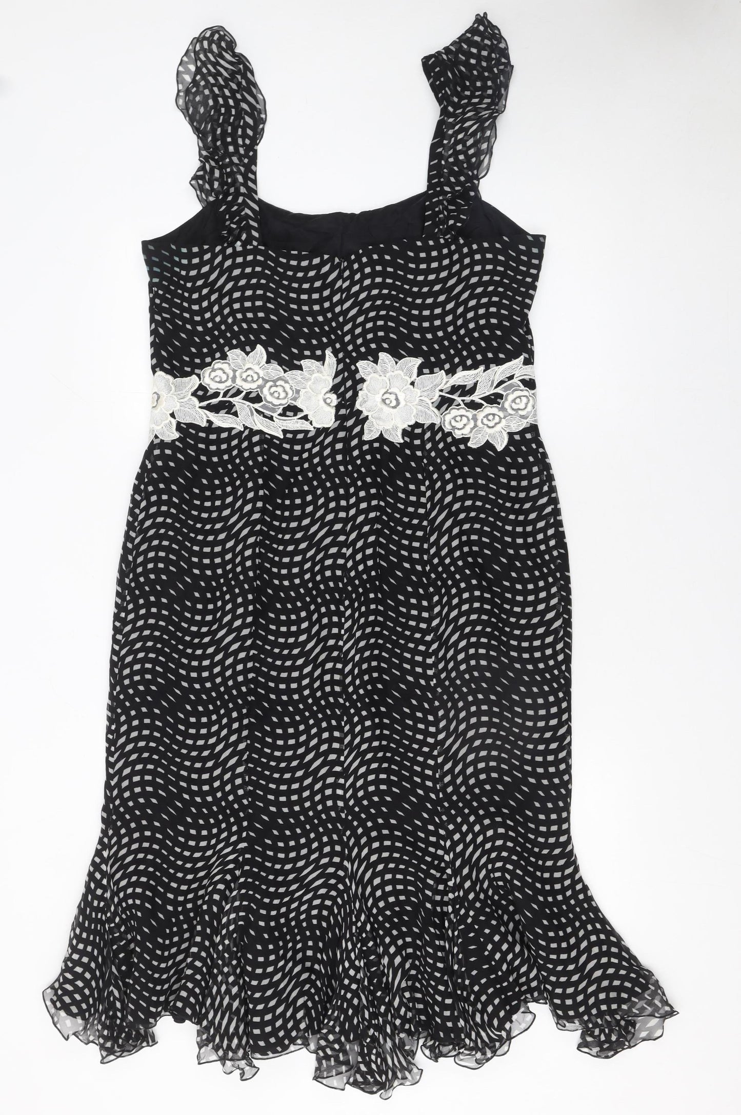 Maria Coca Women’s Black Midi Fit & Flare Silk Dress Size 16