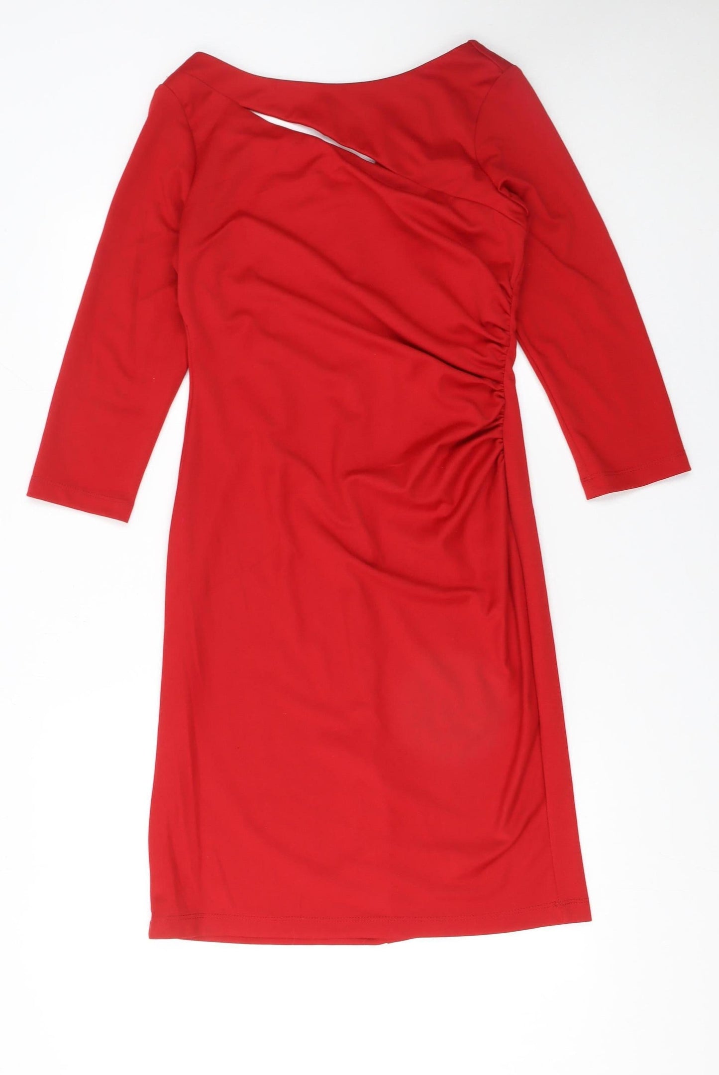 WithSleeves Women's Red Bodycon Asymmetric Knee Length Dress Size 10
