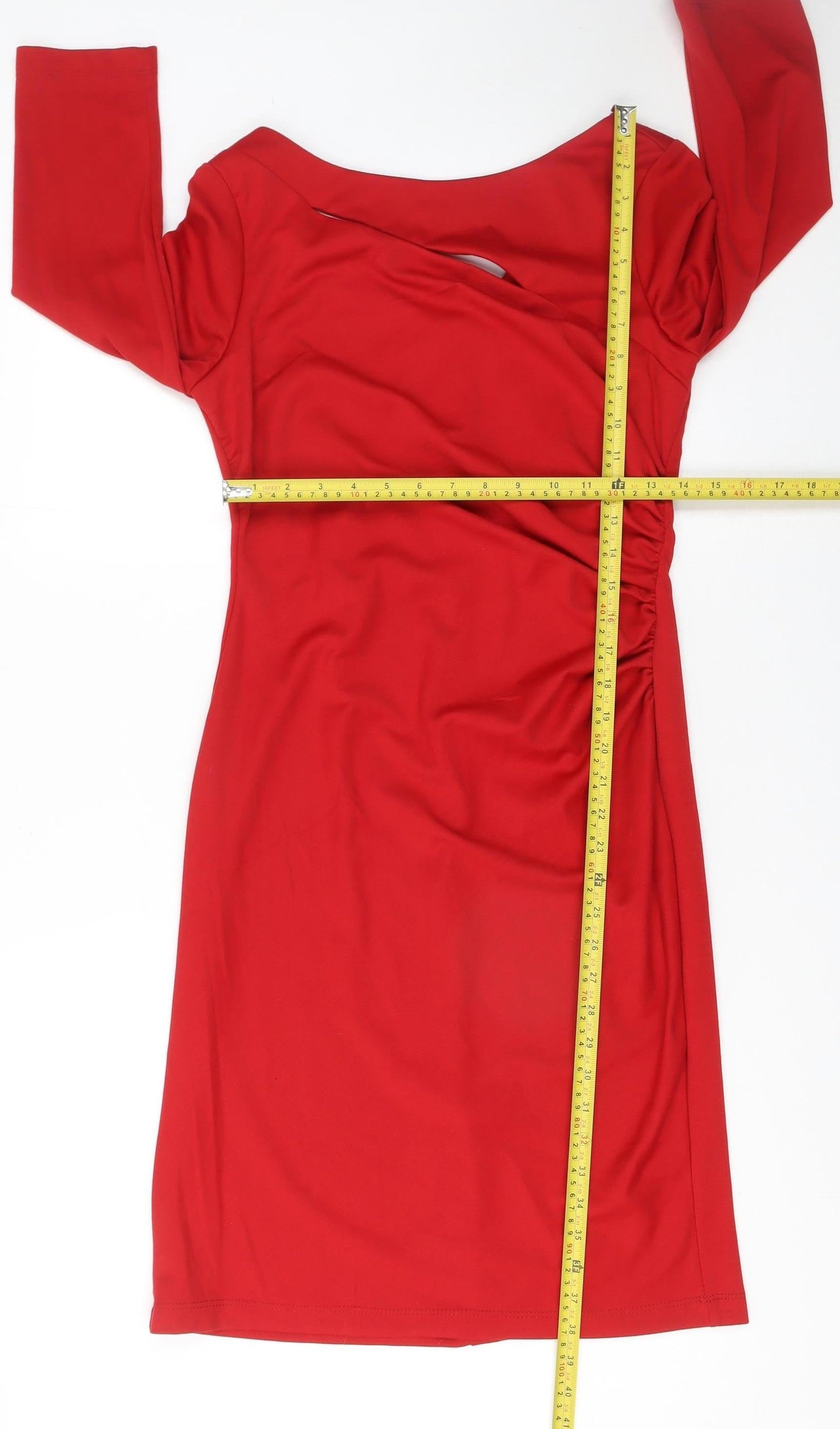 WithSleeves Women's Red Bodycon Asymmetric Knee Length Dress Size 10