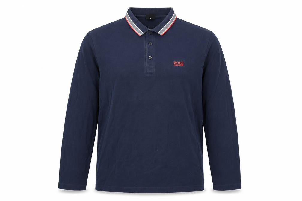Hugo Boss Mens Blue Long Sleeve Cotton Polo Shirt XL Regular Fit