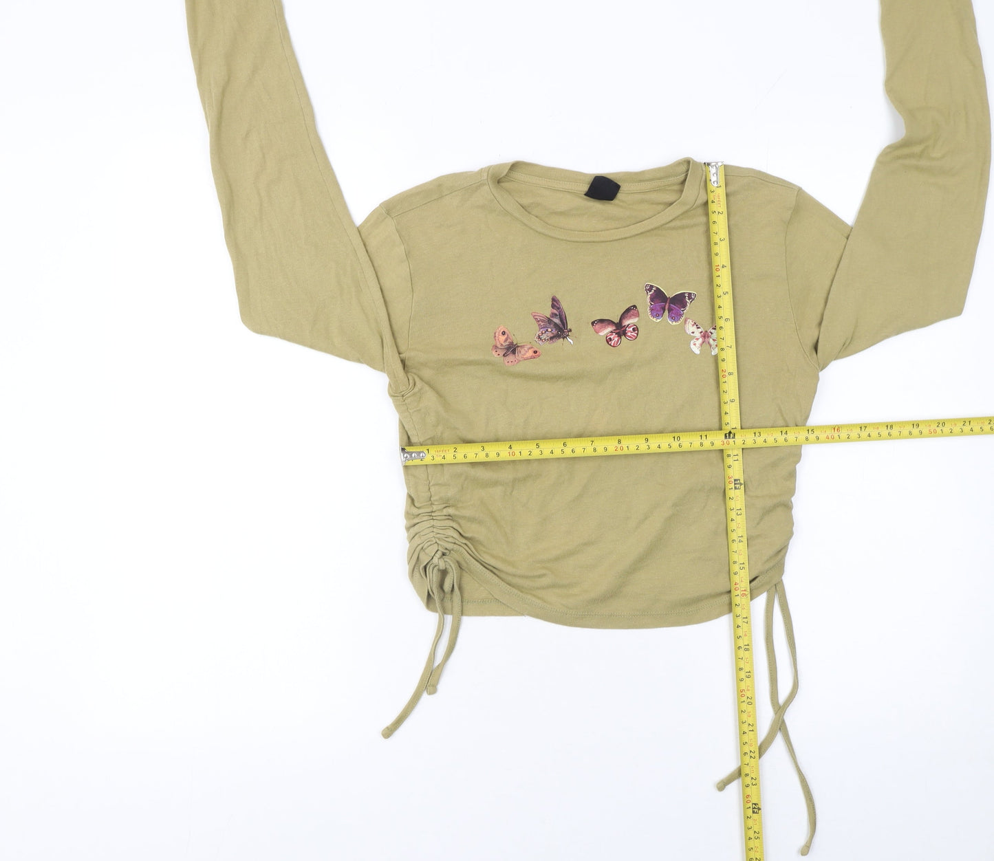 Urban Outfitters Women’s Green Cropped Butterfly Print Long Sleeve T-Shirt M