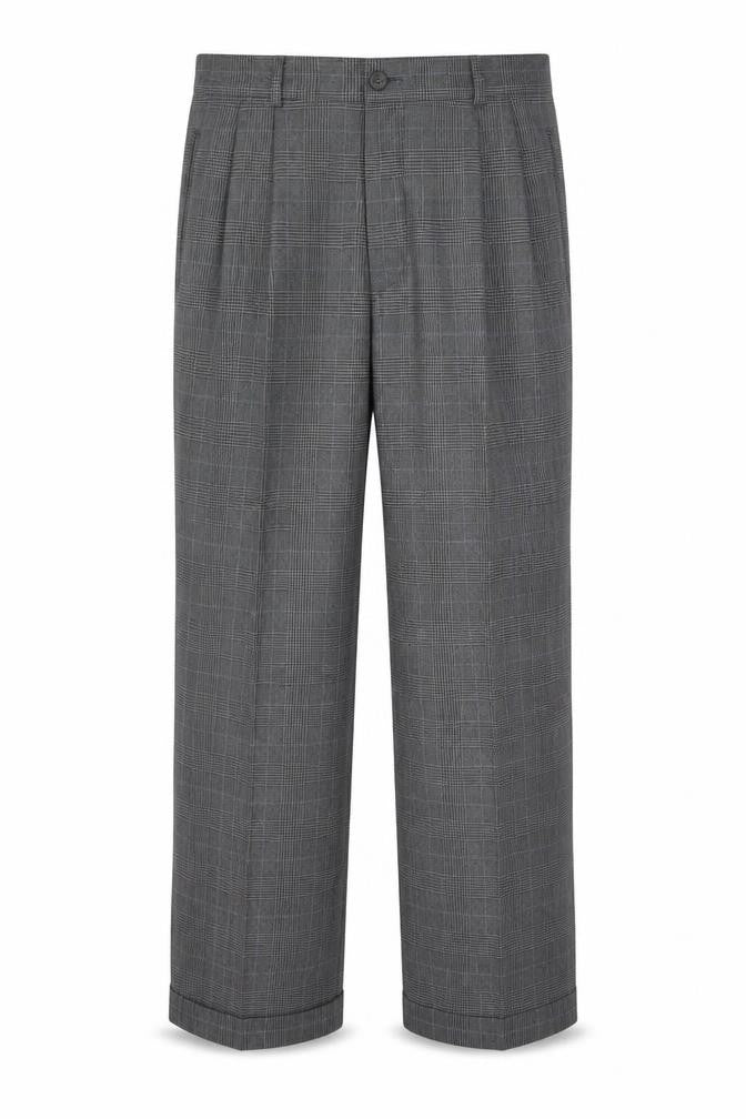 Jaeger Mens Grey Checked Wool Pleated Dress Trousers Size 36L