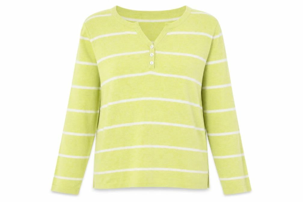 Laura Ashley Women Green Striped Henley Jumper Size 12 Long Sleeve