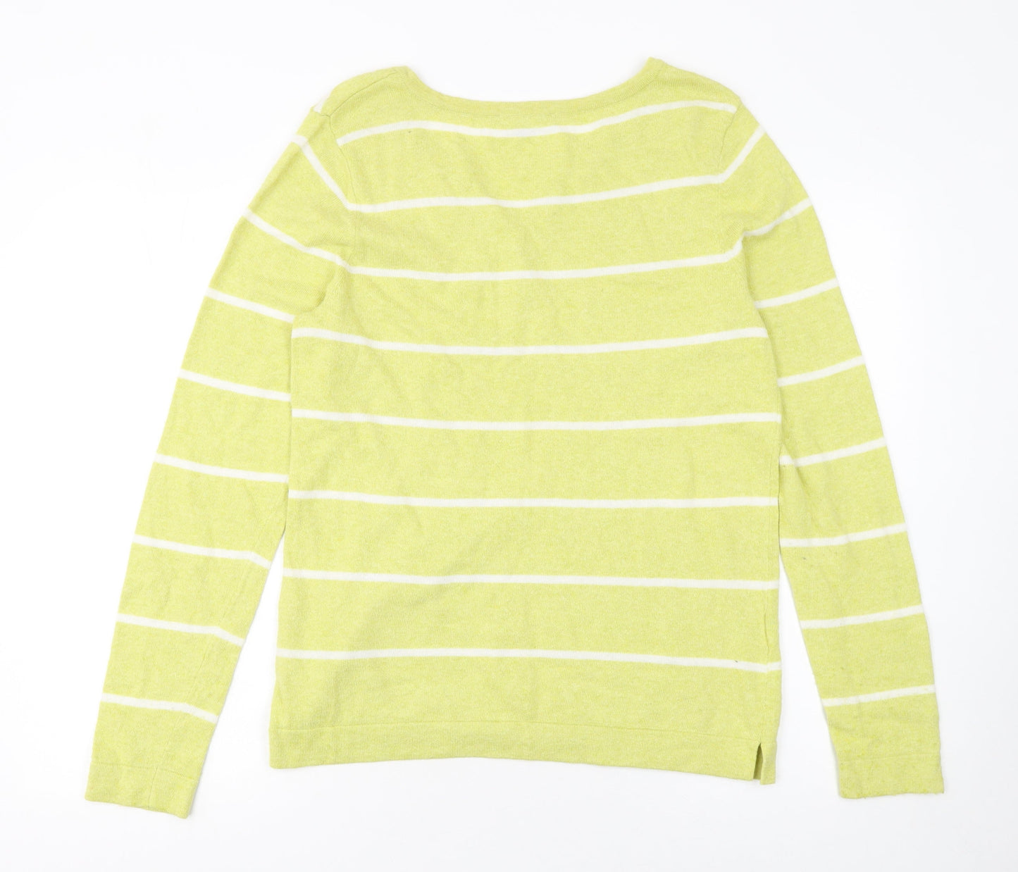Laura Ashley Women Green Striped Henley Jumper Size 12 Long Sleeve