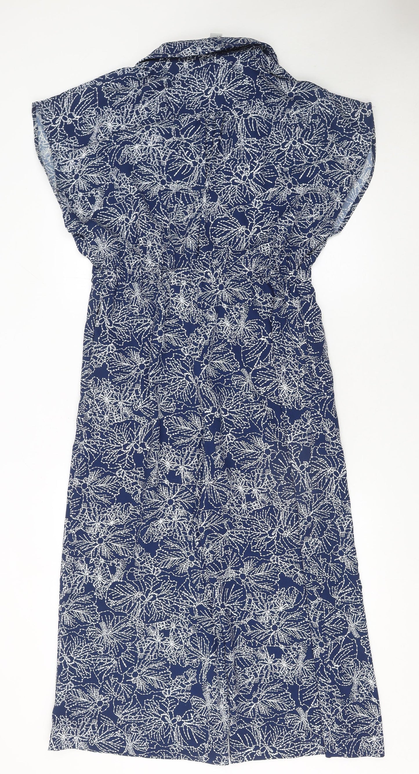 H&M Womens Blue Floral Jumpsuit Size 10 V-Neck Short Sleeve