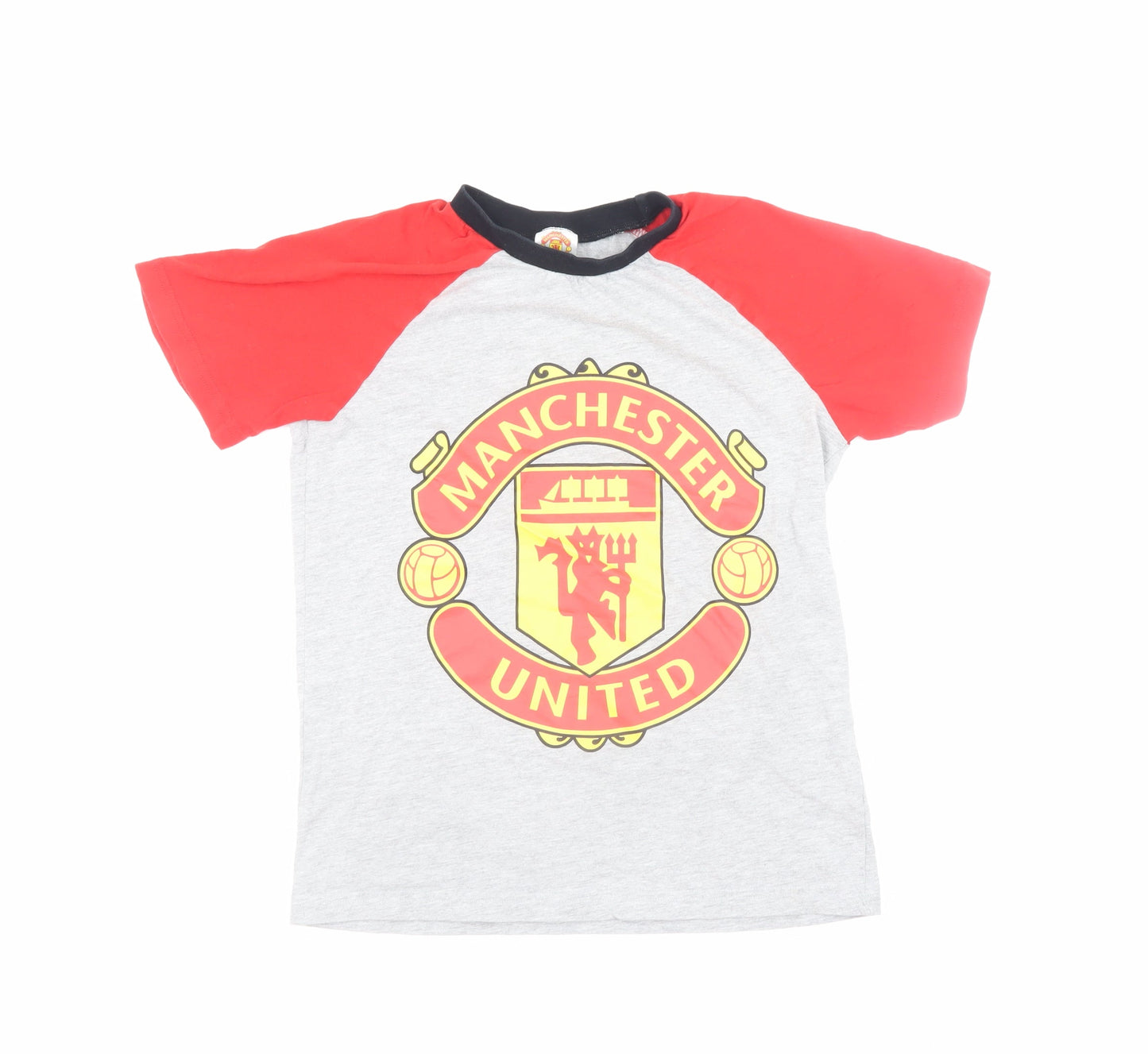 Manchester United Boys Grey Red T-Shirt 10-11 Years Short Sleeve Crew Neck