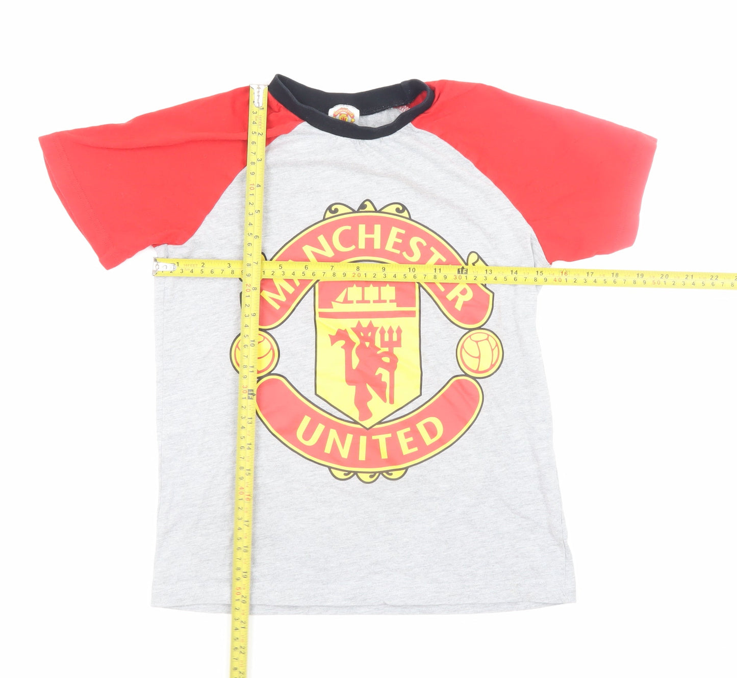 Manchester United Boys Grey Red T-Shirt 10-11 Years Short Sleeve Crew Neck