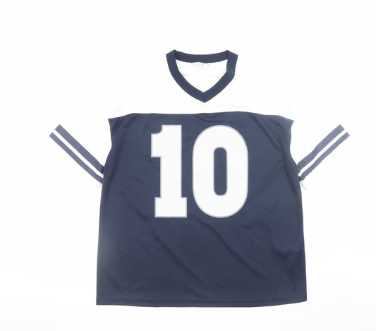 Stradivarius Men Blue White New York 10 Sports T-Shirt XS V-Neck