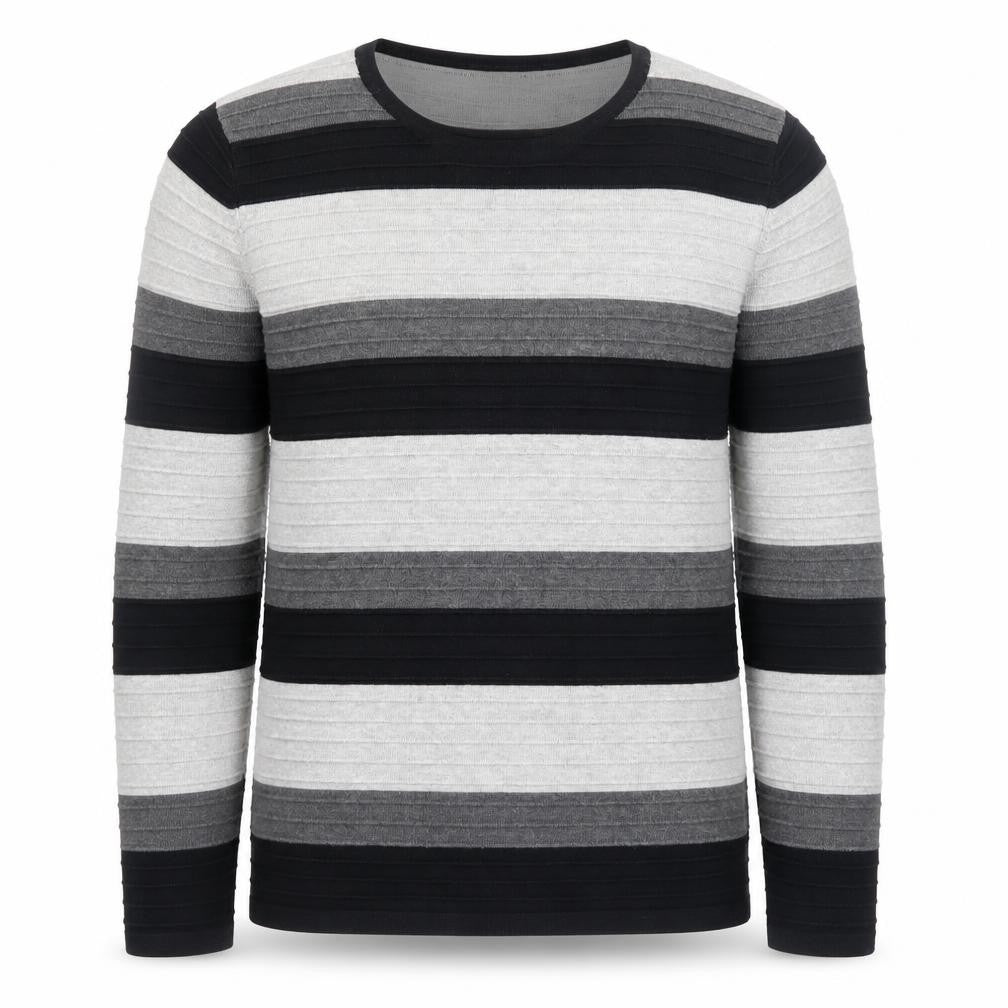 Bassini Men's Grey Striped Knit Pullover Jumper Size M