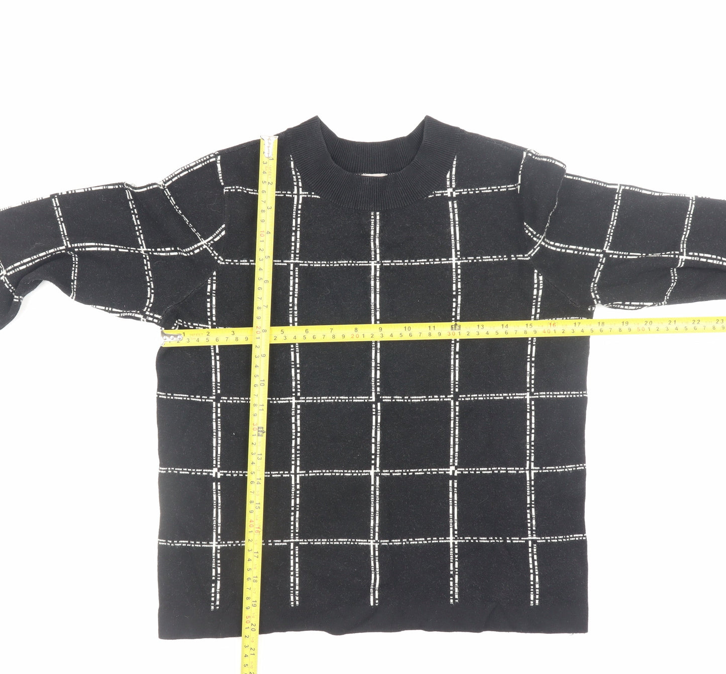 H&M Women's Black Check Knit Jumper Size S Crew Neck Pullover