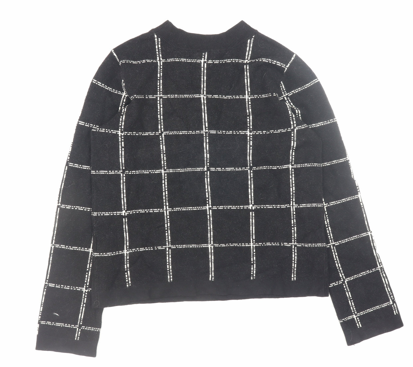 H&M Women's Black Check Knit Jumper Size S Crew Neck Pullover