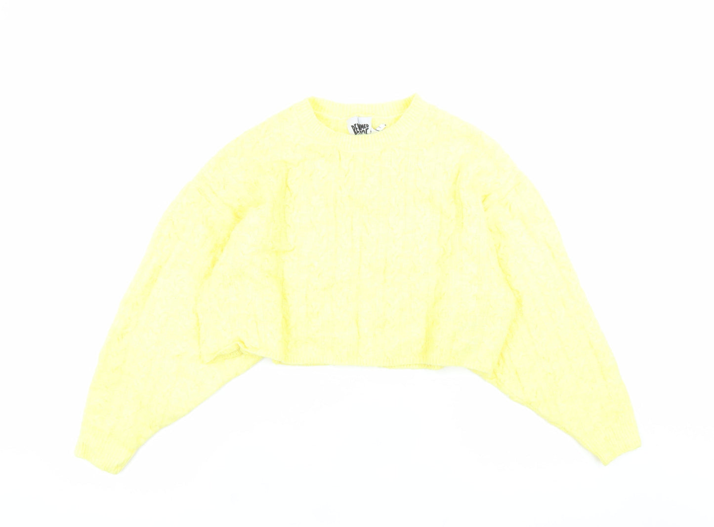 Reclaimed Vintage Women's Yellow Cable-Knit Relaxed Pullover Jumper M