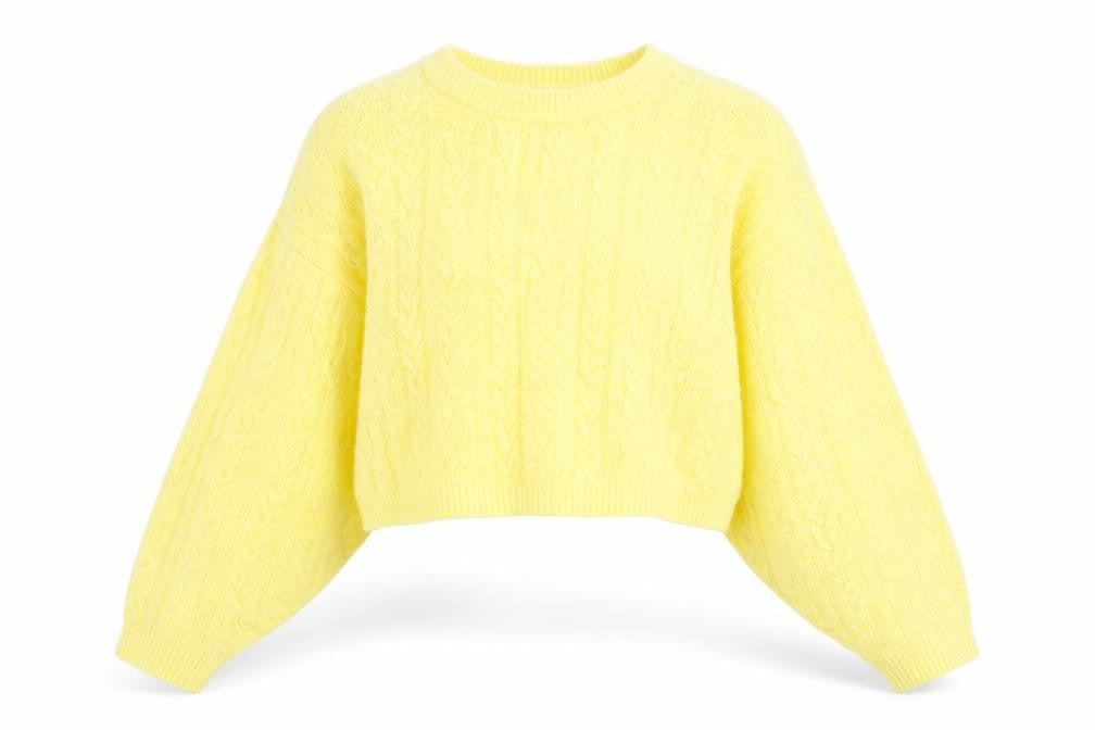 Reclaimed Vintage Women's Yellow Cable-Knit Relaxed Pullover Jumper M
