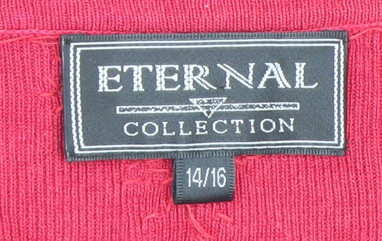 Eternal Collection Women's Pink Beaded V-Neck Cotton Short Sleeve T-Shirt Size 14