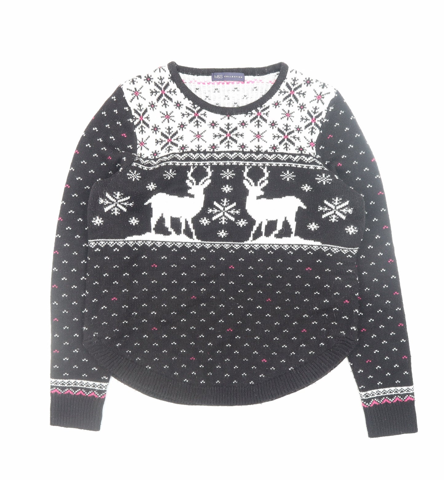Marks and Spencer Women's Black Fair Isle Reindeer Jumper Medium
